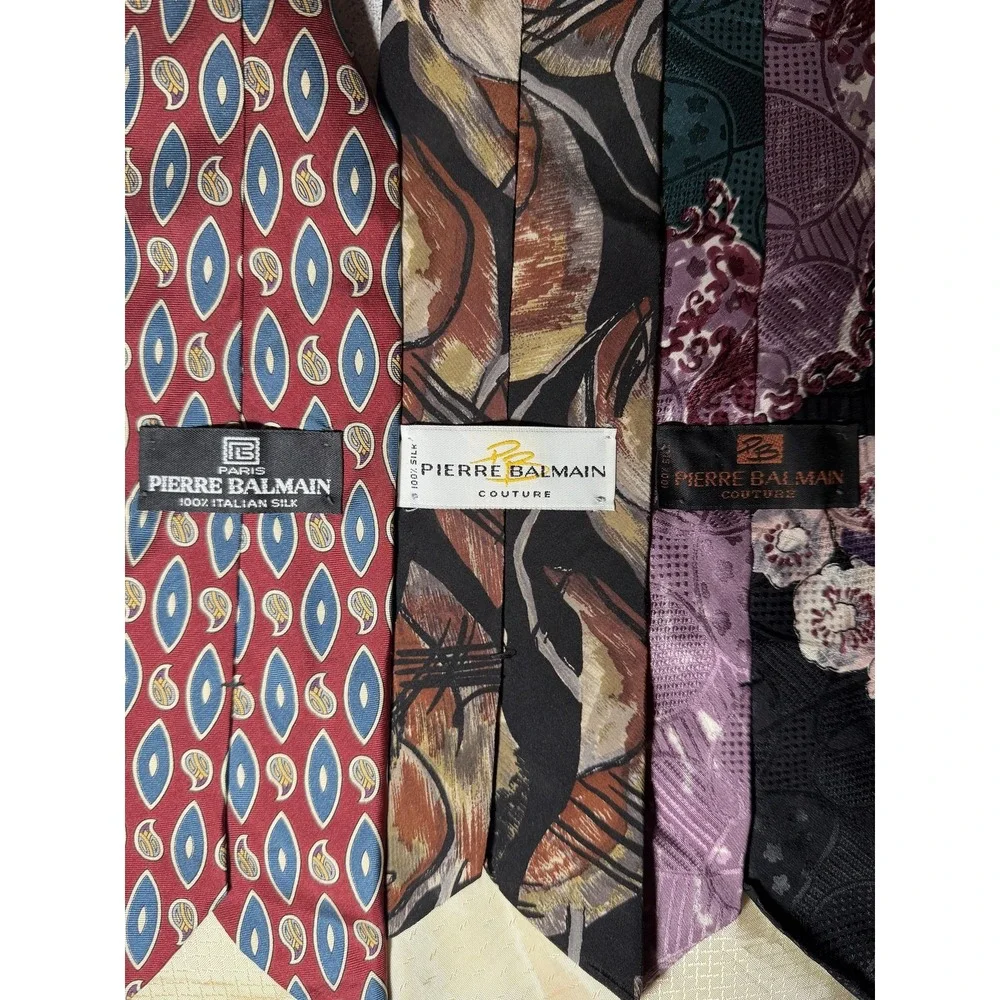 Pierre Balmain Tie Mens OS Multicolor Silk Floral Jacquard Designer Lot of 3 Set